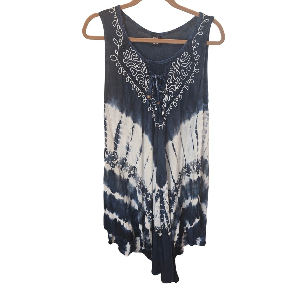 Seven Islands Sleeveless Tank Dress Boho Hippie Tie Dye Festival Beach One Size